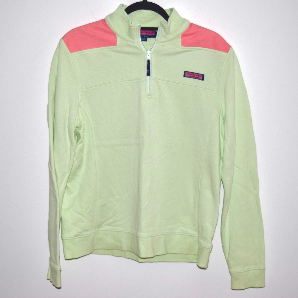 Vineyard Vines Green and Pink Quarter Zip Pullover